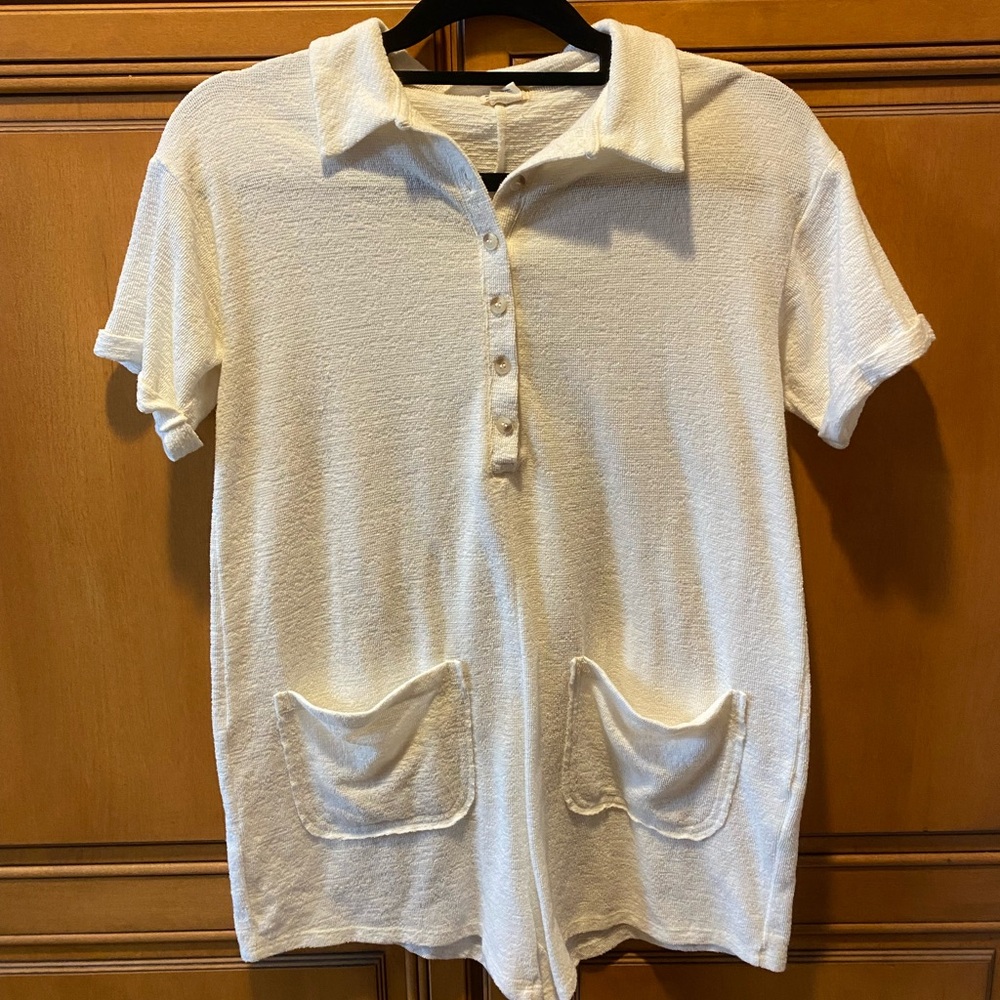 Billabong Terry Cloth Swim Coverup Romper in Cream. Size: S